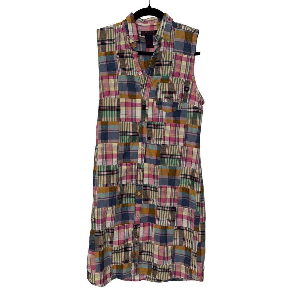 Ralph Lauren Multicolor Plaid Sleeveless Button-Front Mini Dress